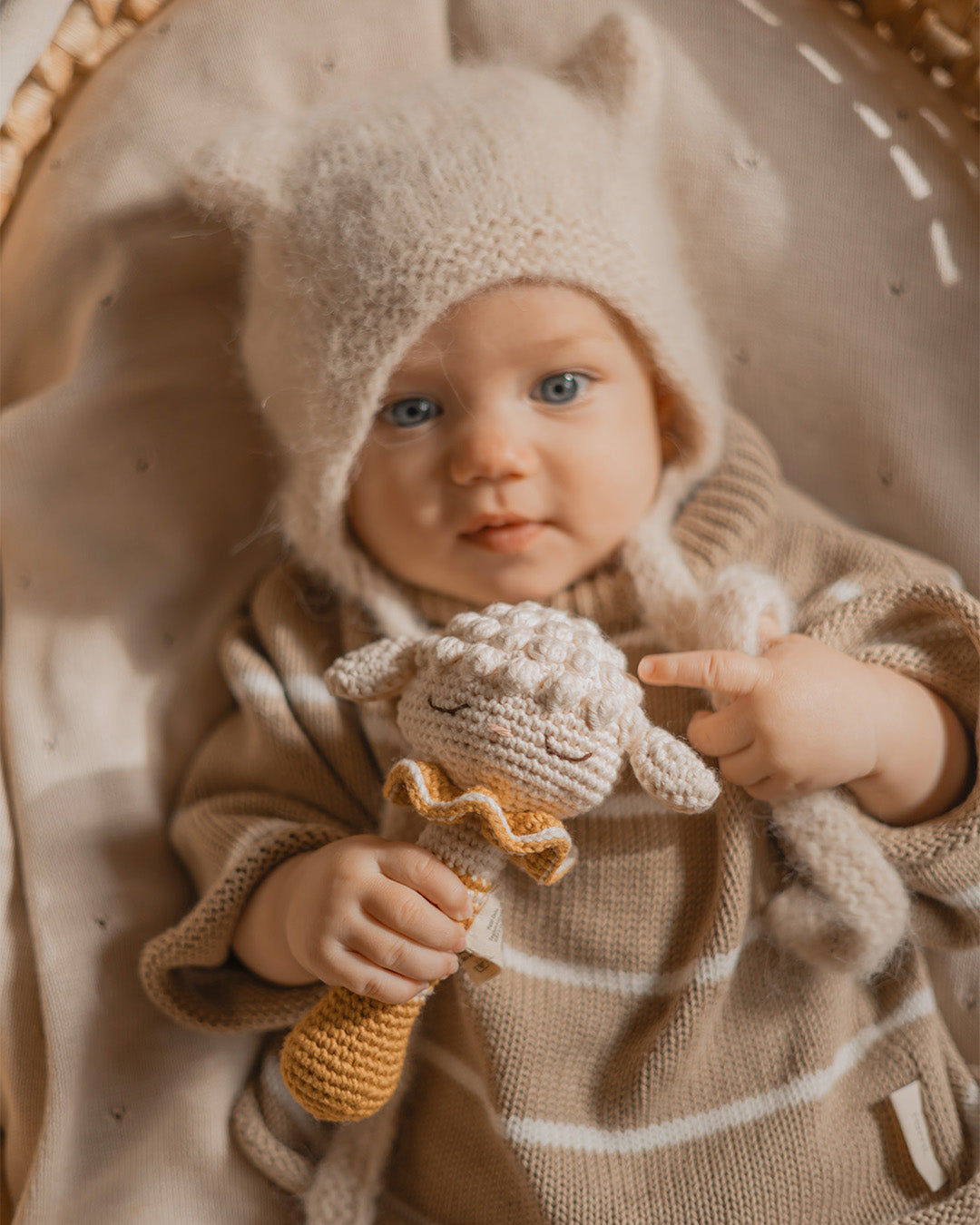 Patti Oslo Lamb Rattle | ochre Teething Rings & Rattles & Baby Gym Toys