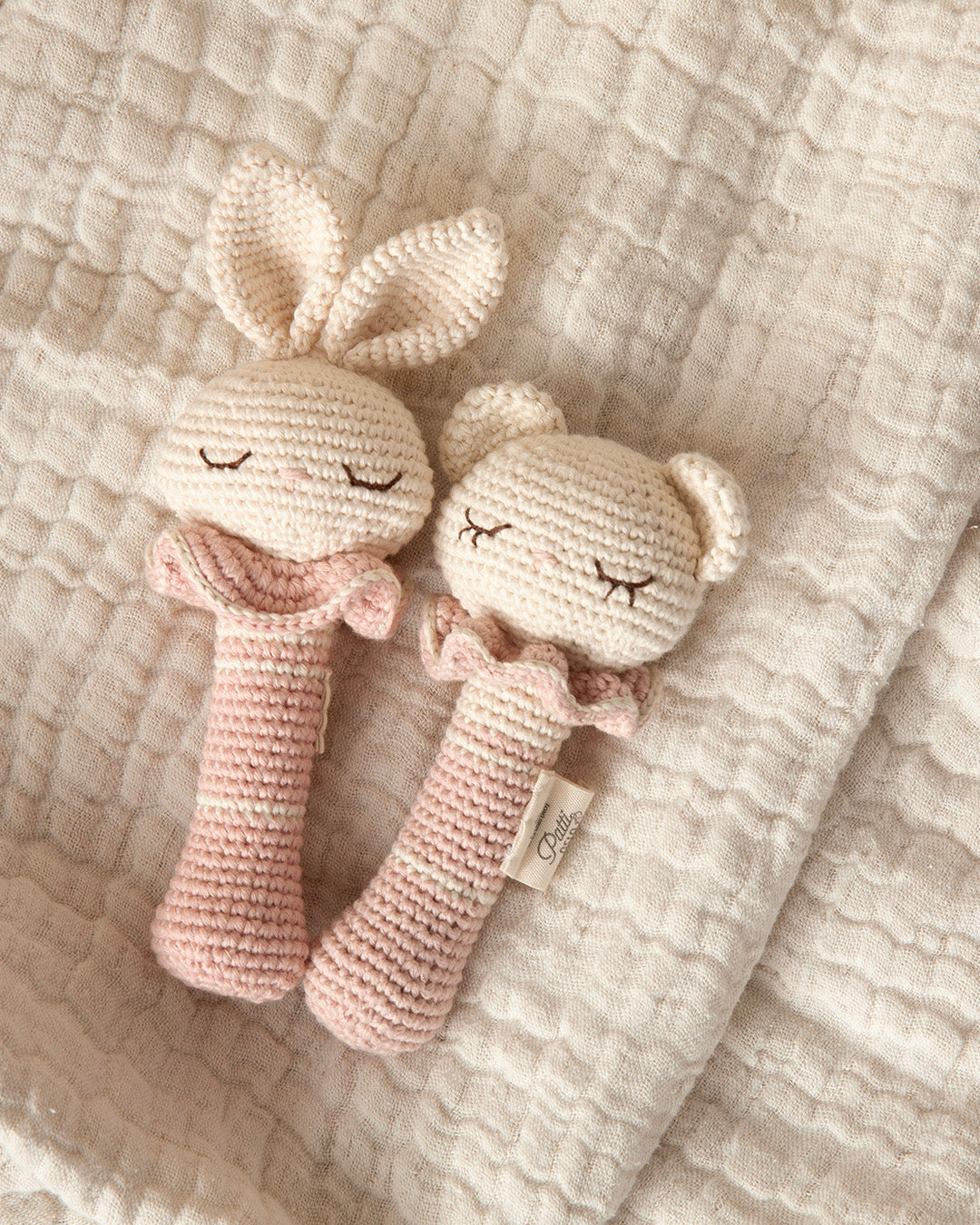 Patti Oslo Bunny Rattle | rosa with bell Teething Rings & Rattles & Baby Gym Toys