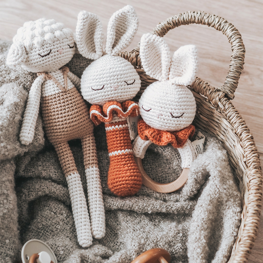 Patti Oslo Bunny Rattle | terracotta with bell Teething Rings & Rattles & Baby Gym Toys