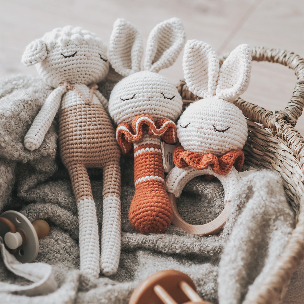 Patti Oslo Bunny Rattle | terracotta with bell Teething Rings & Rattles & Baby Gym Toys