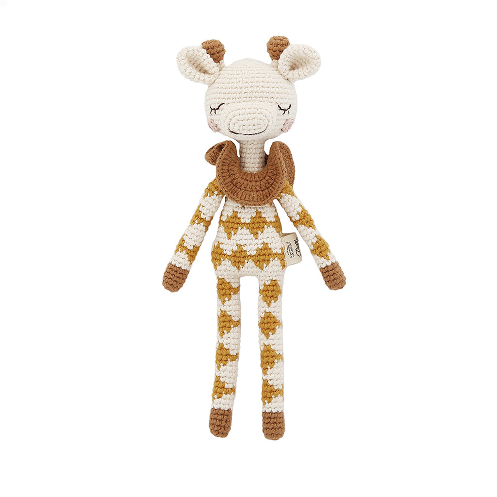 Patti Oslo Goldie Giraffe | ochre overall Organic Soft Toys