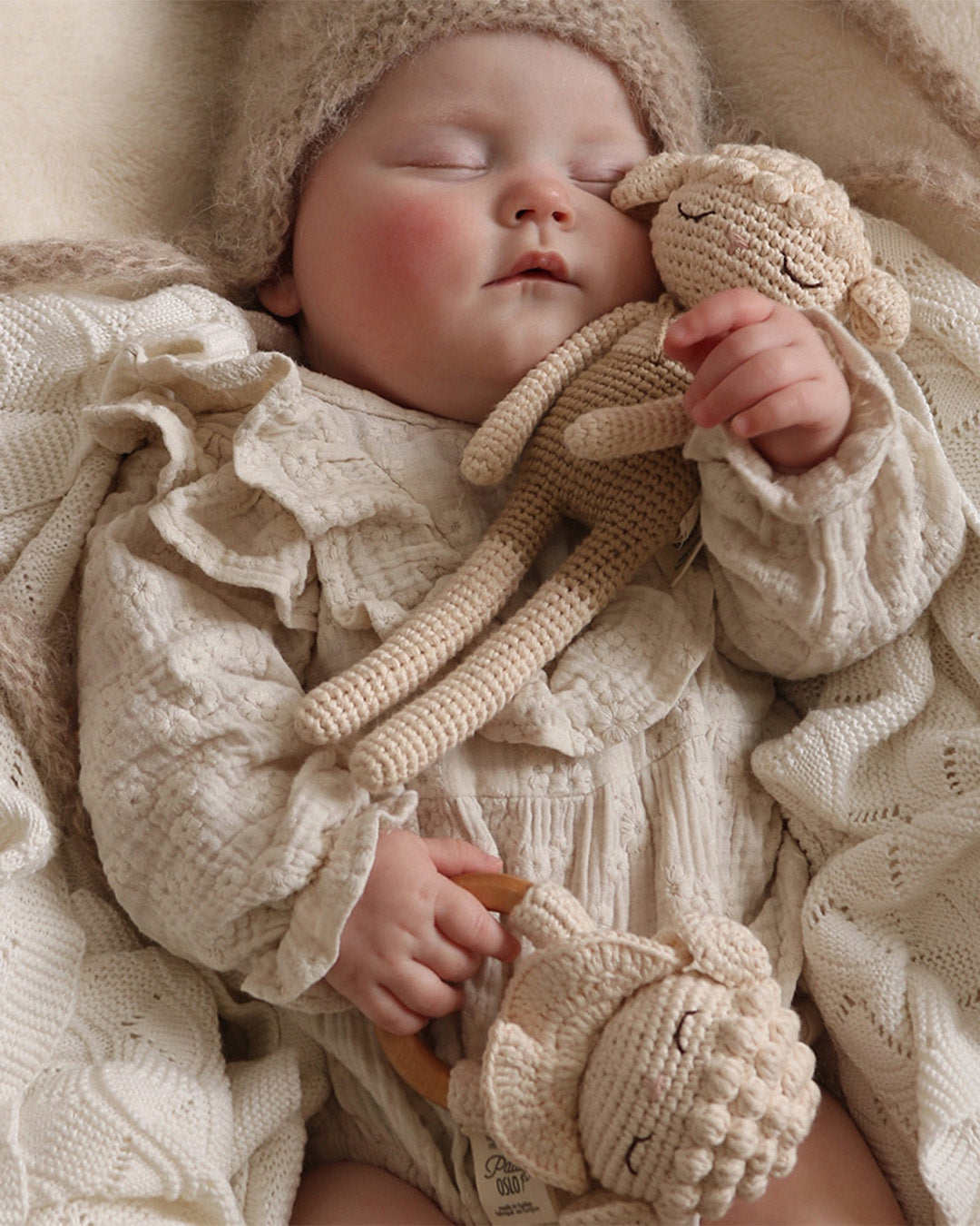 Patti Oslo Lamb the Teething Ring | ecru with bell Teething Rings & Rattles & Baby Gym Toys