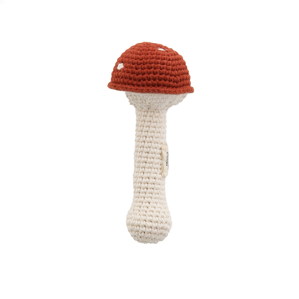 Patti Oslo Mushroom Rattle burgundy | with bell Teething Rings & Rattles & Baby Gym Toys