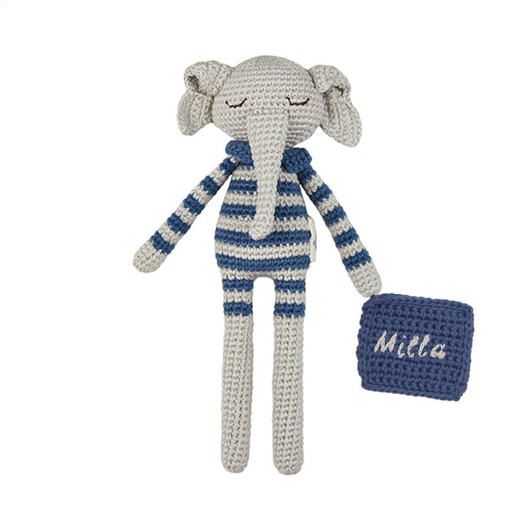 Patti Oslo Personalised Personalised Ellie Elephant | striped raf Organic Soft Toys