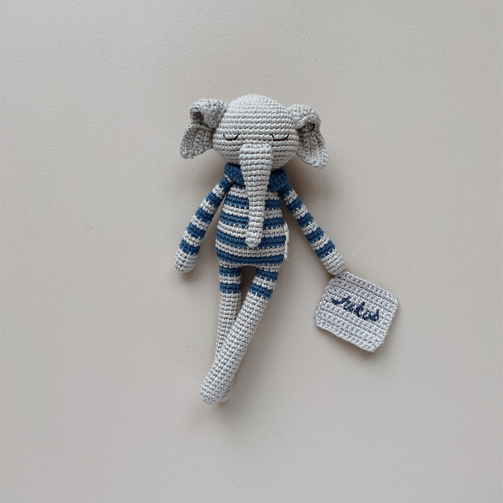 Patti Oslo Personalised Personalised Ellie Elephant | striped raf Organic Soft Toys