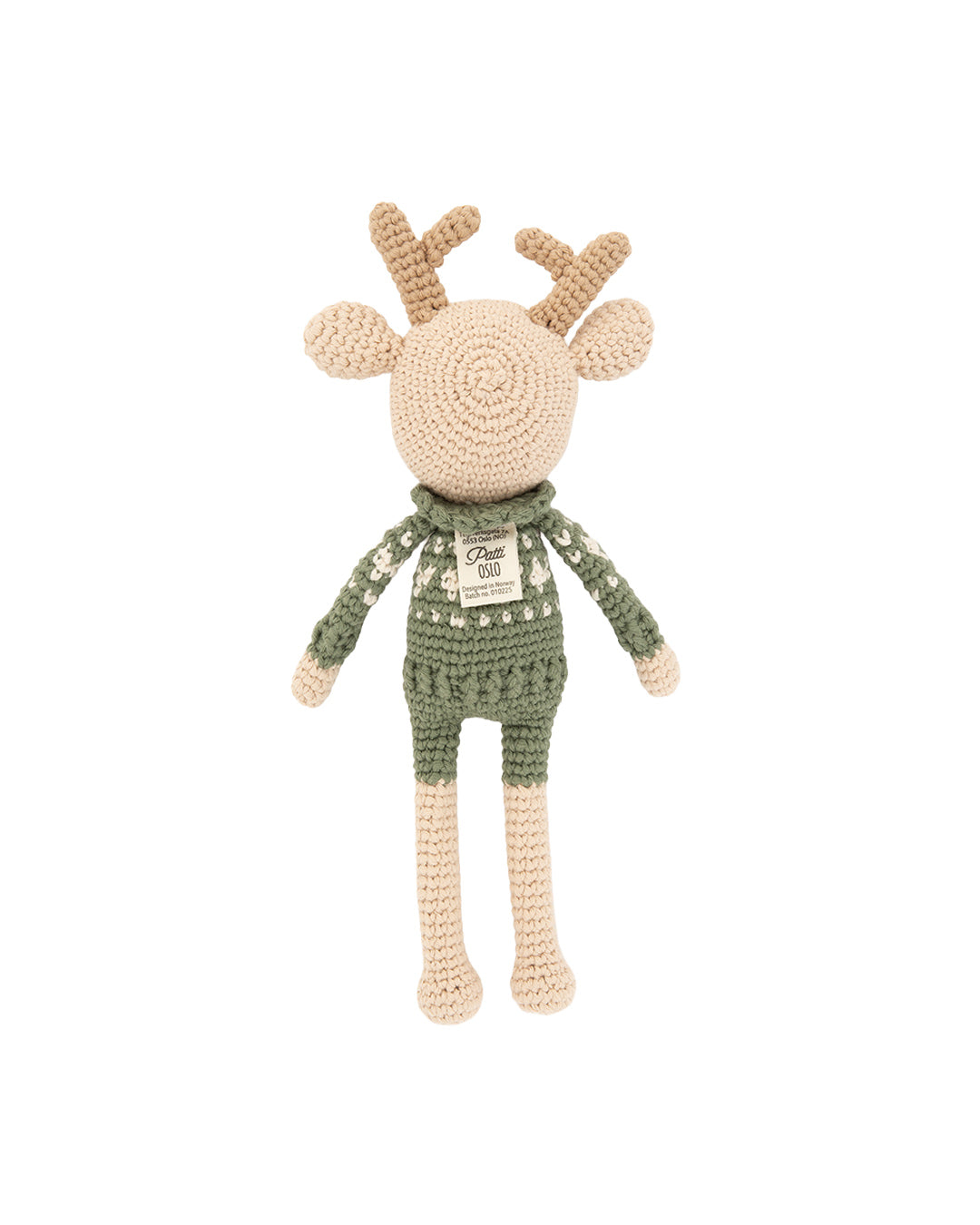 Patti Oslo Robin Reindeer I hearts sweater pine green Organic Soft Toys