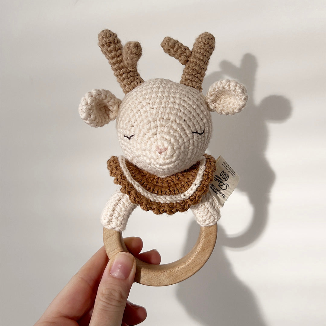 Patti Oslo Robin the Reindeer Teething Ring I caramel Teething Rings & Rattles & Baby Gym Toys