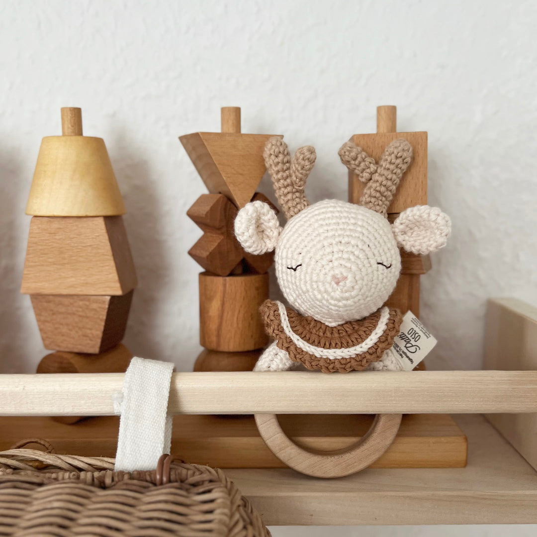 Patti Oslo Robin the Reindeer Teething Ring I caramel Teething Rings & Rattles & Baby Gym Toys